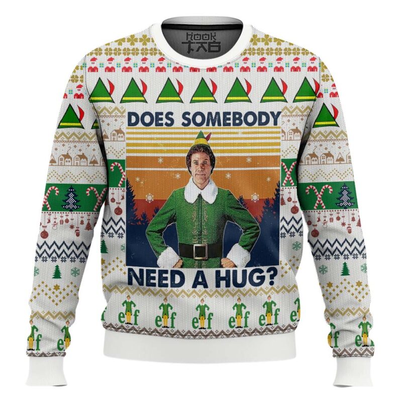 Hooktab Does Somebody Need A Hug Elf Ugly Christmas Sweater