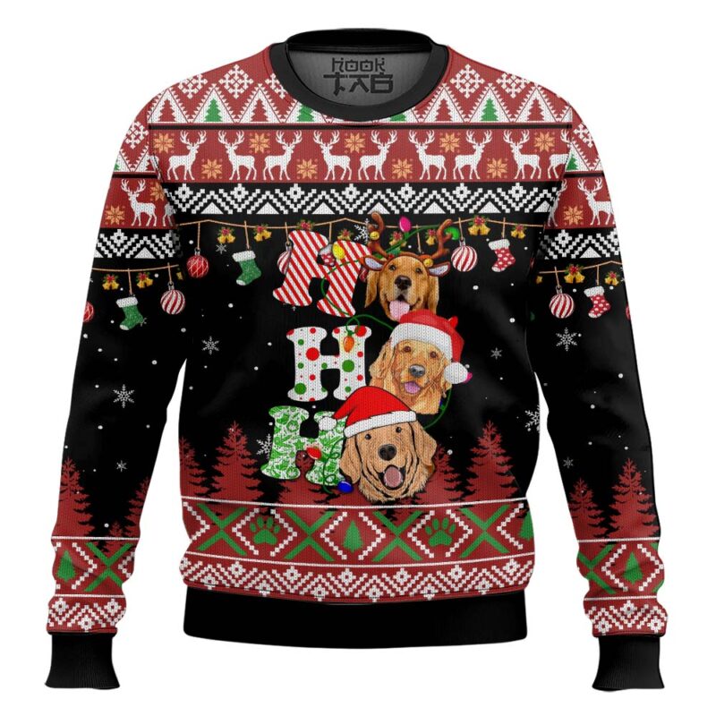 Hooktab Dog Lover Golden Retriever Ho Ho Ho Ugly Christmas Sweater
