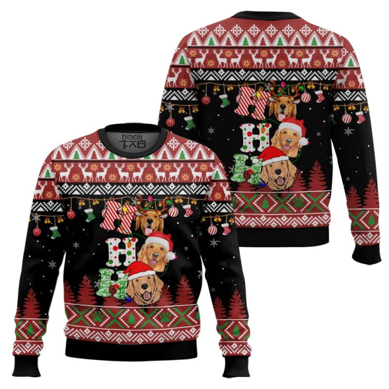 Hooktab Dog Lover Golden Retriever Ho Ho Ho Ugly Christmas Sweater Hooktab Dog Lover Golden Retriever Ho Ho Ho Ugly Christmas Sweater