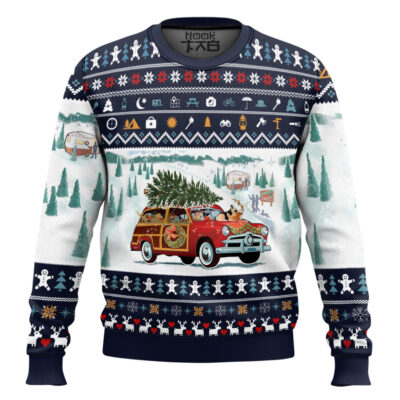 Hooktab Dog Pickup Retro Camper And Wagog Ugly Christmas Sweater