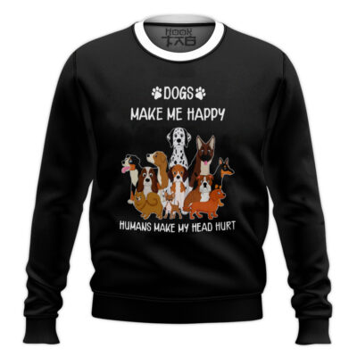 Hooktab Dogs Make Me Happy Humans Make My Head Hurt Ugly Christmas Sweater