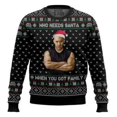 Hooktab Dominic Toretto Who Needs Santa, When You Got Family Fast And Furious Ugly Christmas Sweater