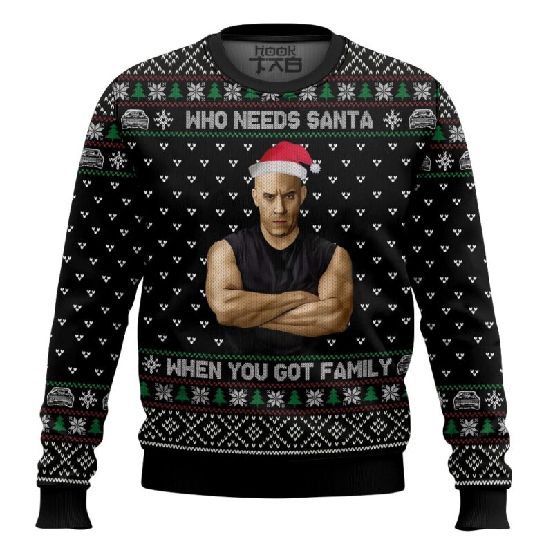 Hooktab Dominic Toretto Who Needs Santa, When You Got Family Fast And Furious Ugly Christmas Sweater