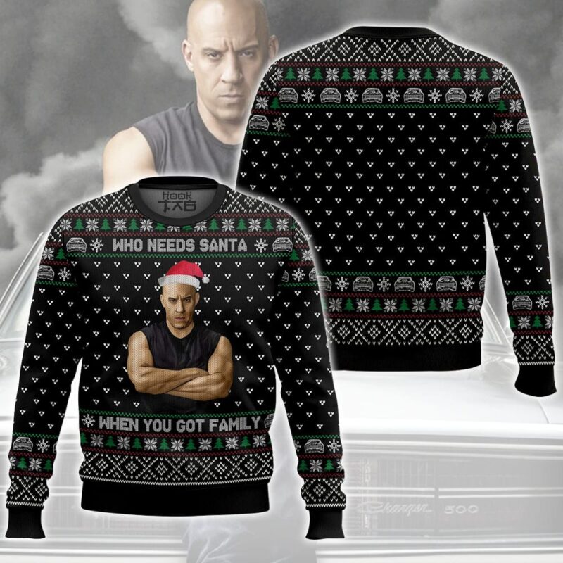 Hooktab Dominic Toretto Who Needs Santa, When You Got Family Fast And Furious Ugly Christmas Sweater Hooktab Dominic Toretto Who Needs Santa, When You Got Family Fast And Furious Ugly Christmas Sweater