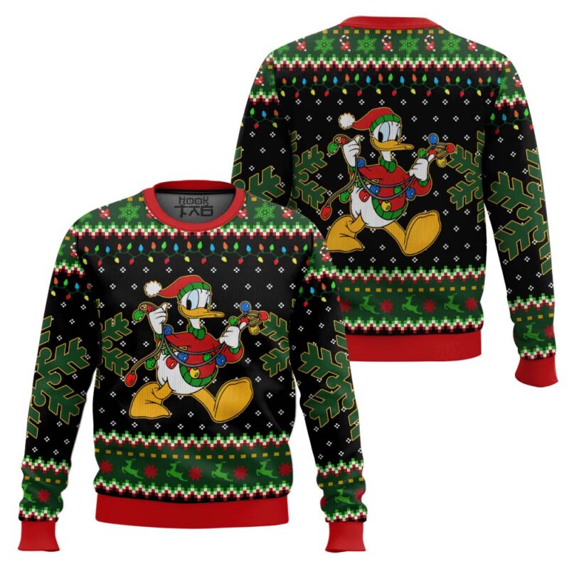 Hooktab Donald Duck Christmas Lights Ugly Christmas Sweater Hooktab Donald Duck Christmas Lights Ugly Christmas Sweater