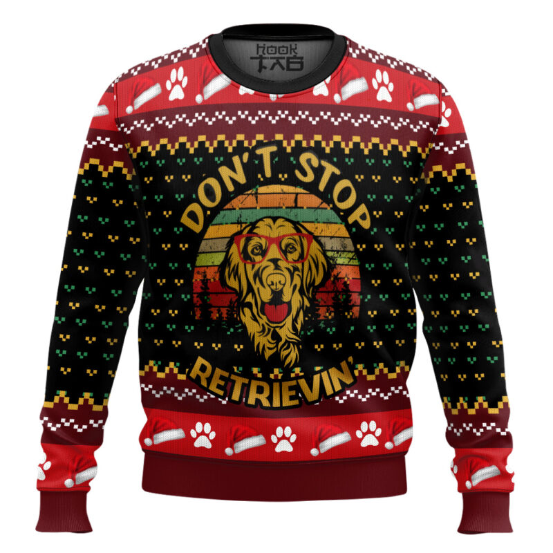 Hooktab Dont Stop Retrievin Golden Retriever Ugly Christmas Sweater Hooktab Dont Stop Retrievin Golden Retriever Ugly Christmas Sweater