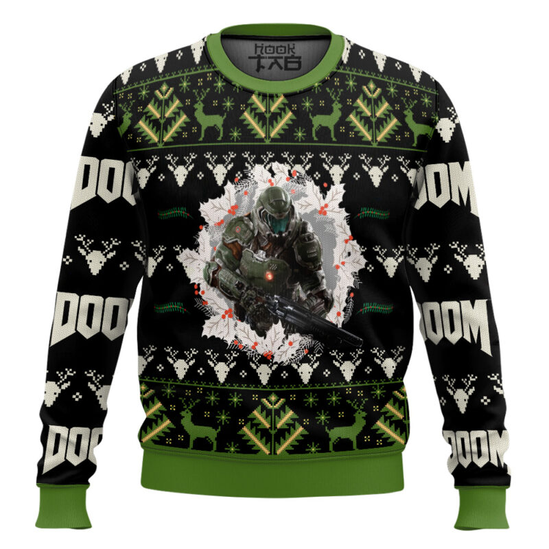 Hooktab Doomguy Doom Ugly Christmas Sweater