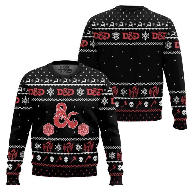 Hooktab Dragon Dice Dungeons & Dragons Ugly Christmas Sweater Hooktab Dragon Dice Dungeons & Dragons Ugly Christmas Sweater