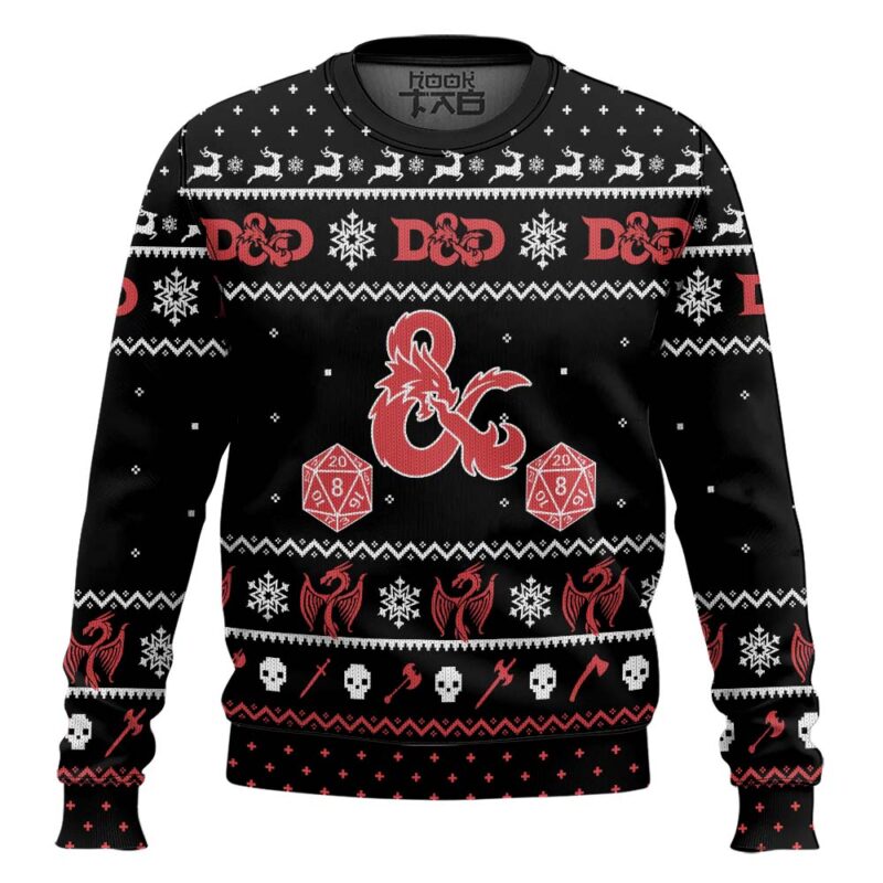 Hooktab Dragon Dice Dungeons & Dragons Ugly Christmas Sweater