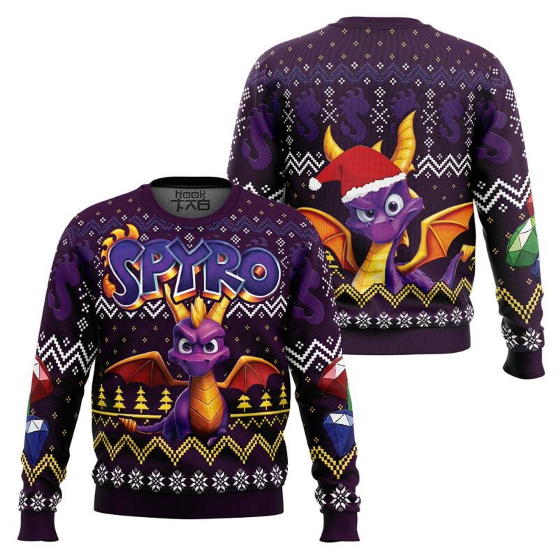 Hooktab Dragon Spyro Ugly Christmas Sweater Hooktab Dragon Spyro Ugly Christmas Sweater