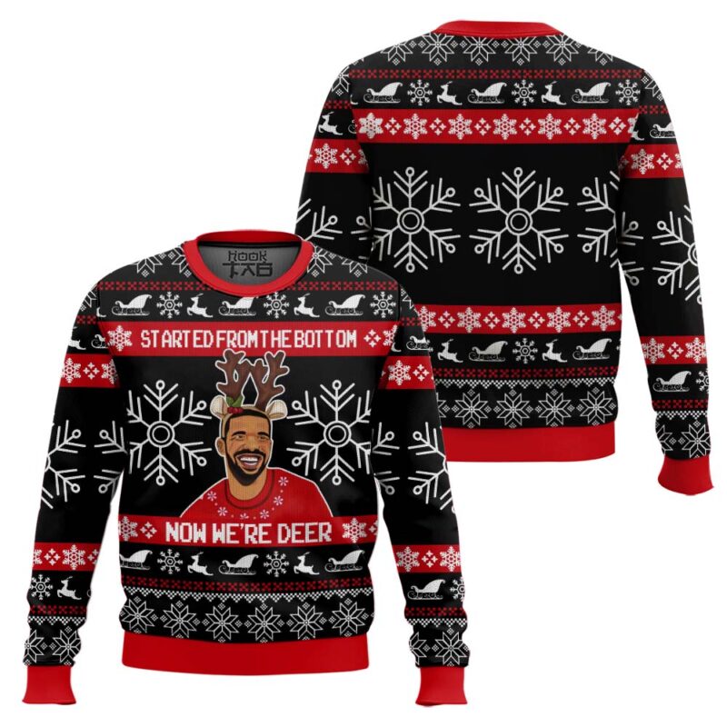 Hooktab Drake Started From The Bottom Now We’re Deer Ugly Christmas Sweater Hooktab Drake Started From The Bottom Now We’re Deer Ugly Christmas Sweater
