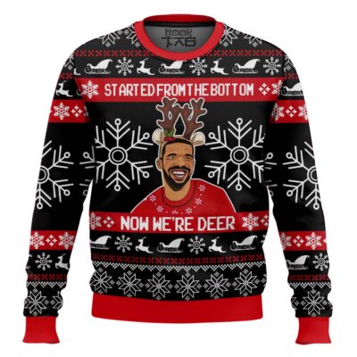 Hooktab Drake Started From The Bottom Now We’re Deer Ugly Christmas Sweater