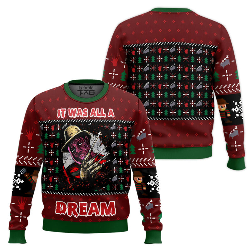 Hooktab Dream The Notorious B.I.G Freddy Krueger Ugly Christmas Sweater Hooktab Dream The Notorious B.I.G Freddy Krueger Ugly Christmas Sweater