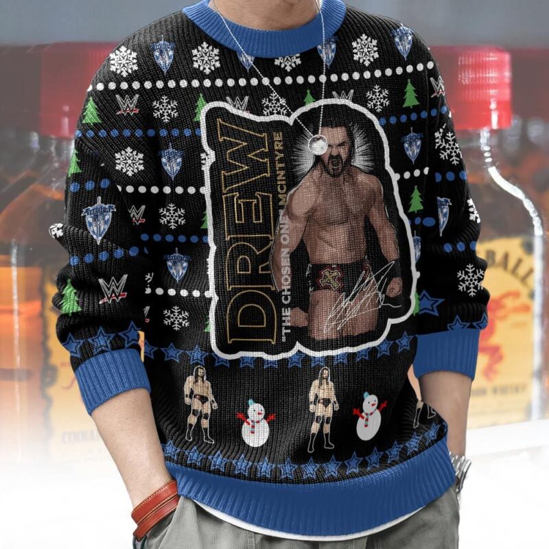 Hooktab Drew Mcintyre The Chosen One WWE Ugly Christmas Sweater Hooktab Drew Mcintyre The Chosen One WWE Ugly Christmas Sweater