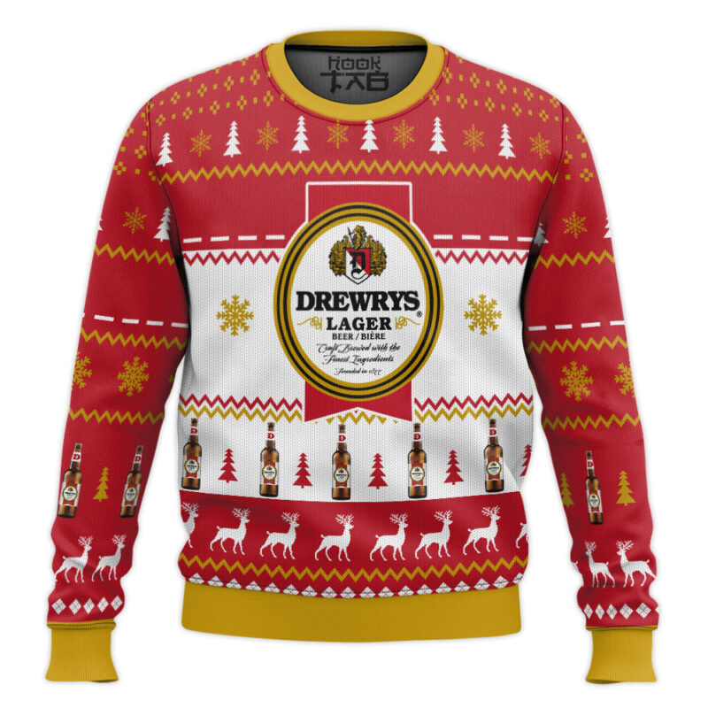 Hooktab Drewrys Lager Beer Ugly Christmas Sweater