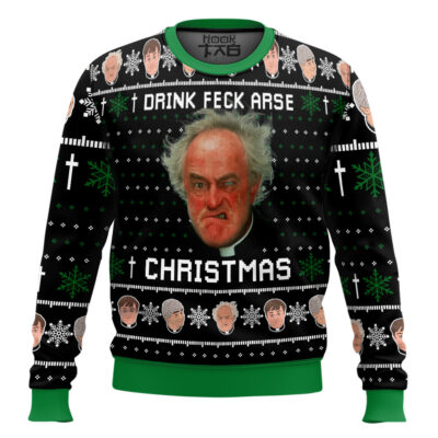 Hooktab Drink Feck Arse Father Ted Ugly Christmas Sweater