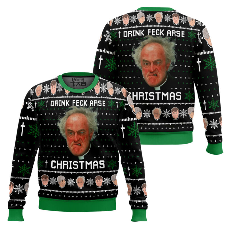 Hooktab Drink Feck Arse Father Ted Ugly Christmas Sweater Hooktab Drink Feck Arse Father Ted Ugly Christmas Sweater