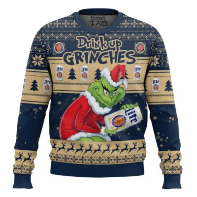 Hooktab Drink Up Grinches Miller Lite Ugly Christmas Sweater