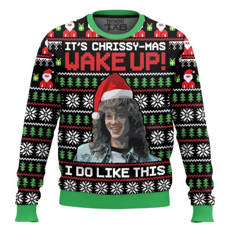 Hooktab Eddie Munson It's Chrissy-mas Stranger Things Ugly Christmas Sweater