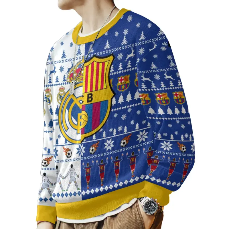 Hooktab El Clasico Barcelona vs Real Madrid Ugly Christmas Sweater Hooktab El Clasico Barcelona vs Real Madrid Ugly Christmas Sweater