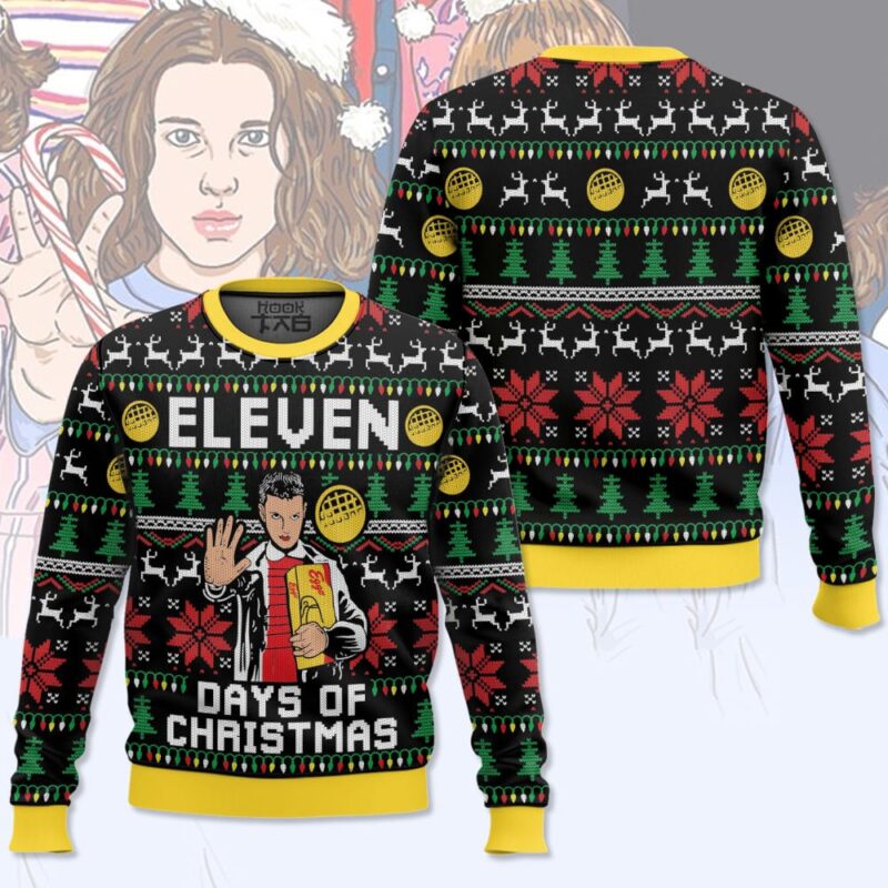 Hooktab Eleven Days Of Xmas Stranger Things Ugly Christmas Sweater Hooktab Eleven Days Of Xmas Stranger Things Ugly Christmas Sweater