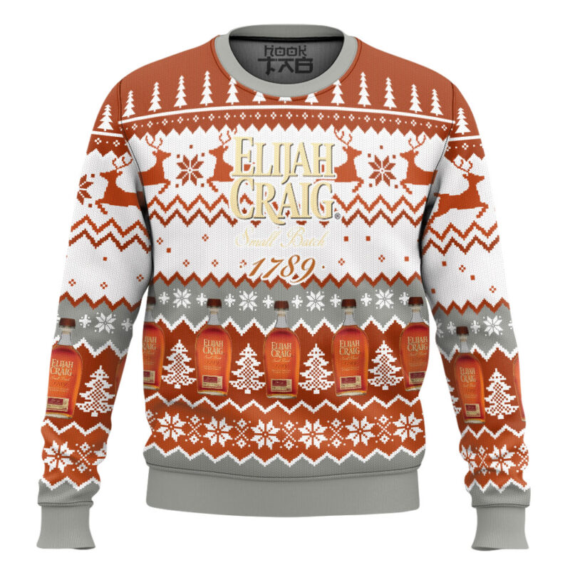 Hooktab Elijah Craig Bourbon Small Batch 1789 Ugly Christmas Sweater