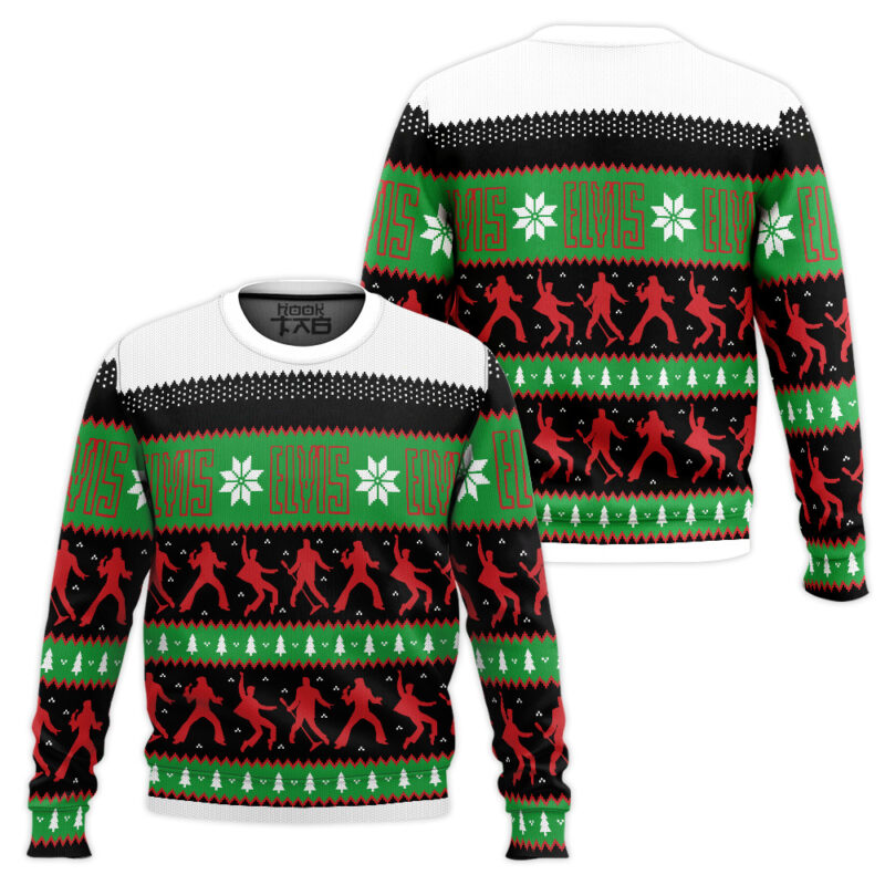 Hooktab Elv Dancing Elvis Presley Ugly Christmas Sweater Hooktab Elv Dancing Elvis Presley Ugly Christmas Sweater