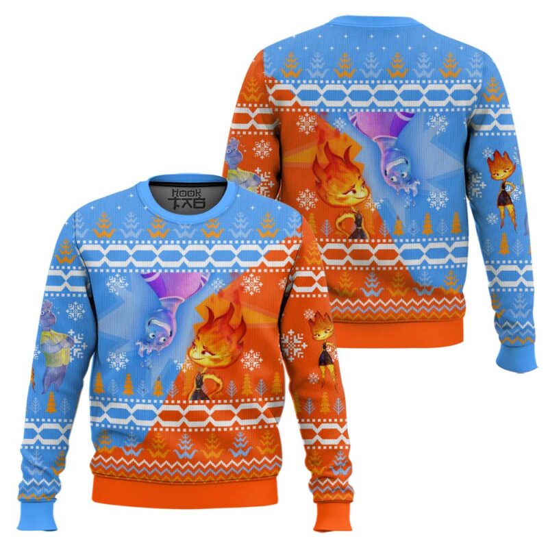 Hooktab Ember And Wave Elemental Ugly Christmas Sweater Hooktab Ember And Wave Elemental Ugly Christmas Sweater