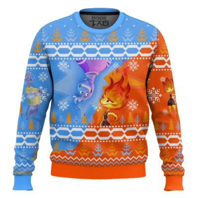 Hooktab Ember And Wave Elemental Ugly Christmas Sweater