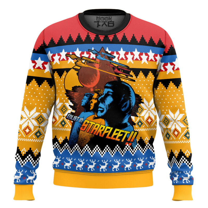 Hooktab Enlist In Starfleet! Star Trek Ugly Christmas Sweater