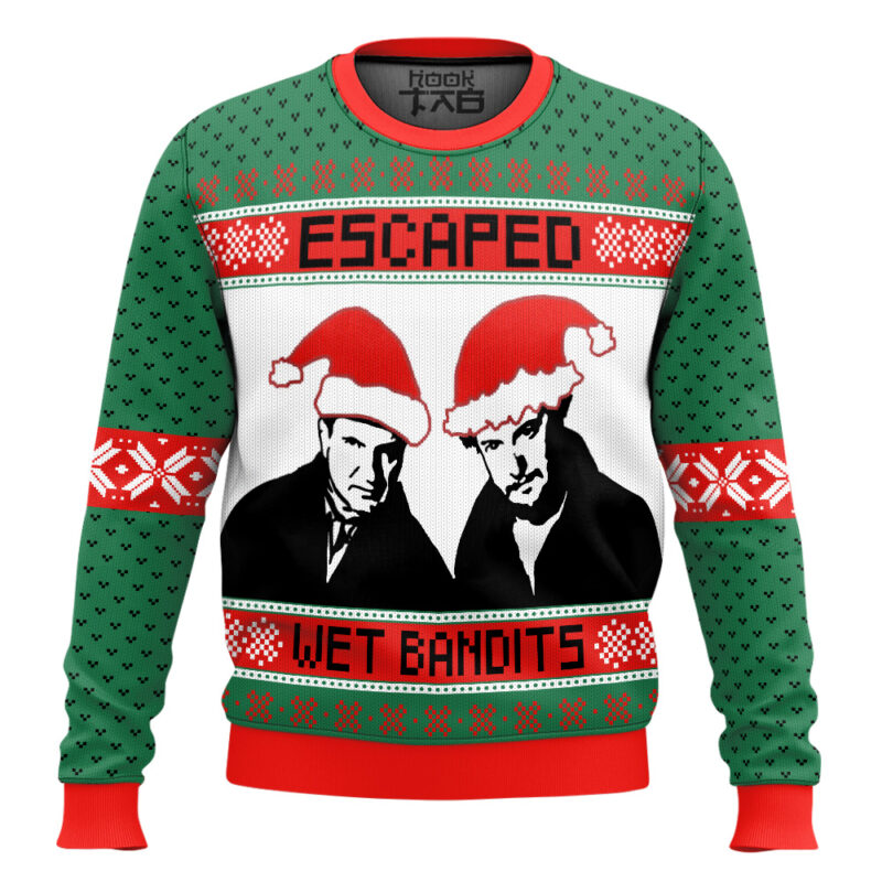 Hooktab Escaped Wet Bandits Home Alone Ugly Christmas Sweater Hooktab Escaped Wet Bandits Home Alone Ugly Christmas Sweater