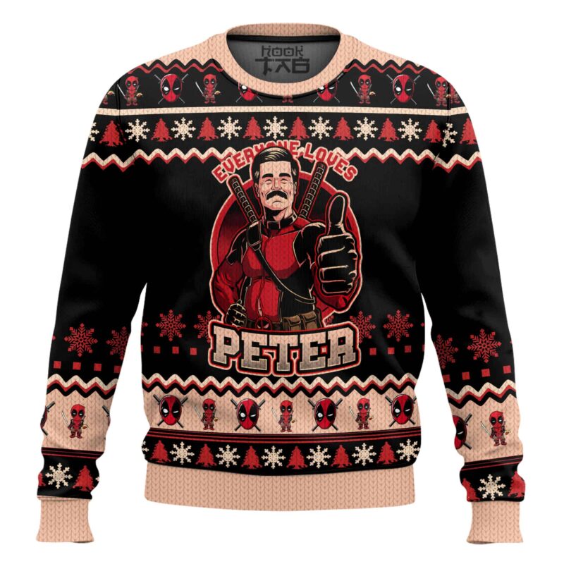 Hooktab Everyone Loves Petter Deadpool Ugly Christmas Sweater