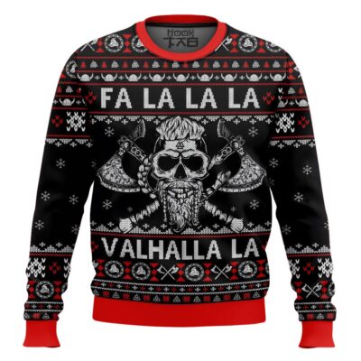 Hooktab Fa La La Valhalla Viking Skull Ugly Christmas Sweater
