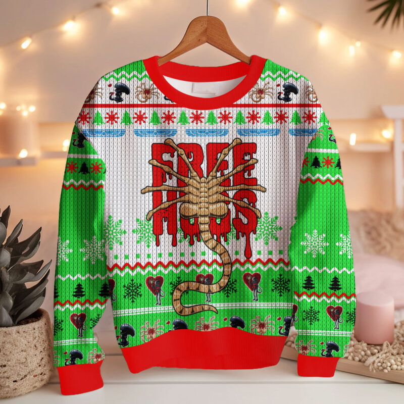 Hooktab Facehugger Free Hugs Alien Ugly Christmas Sweater Hooktab Facehugger Free Hugs Alien Ugly Christmas Sweater