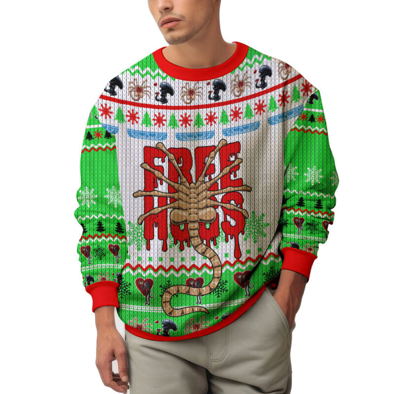 Hooktab Facehugger Free Hugs Alien Ugly Christmas Sweater Hooktab Facehugger Free Hugs Alien Ugly Christmas Sweater
