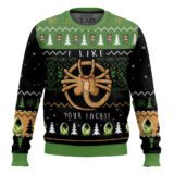Hooktab Facehugger Likes Your Face Alien Ugly Christmas Sweater