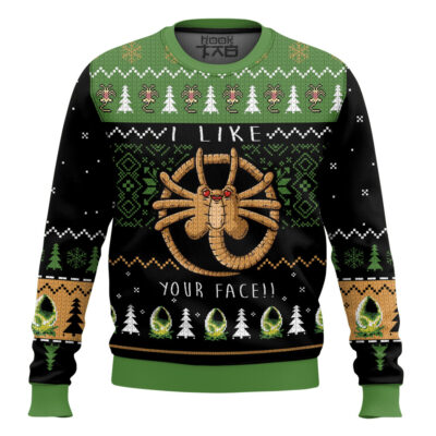 Hooktab Facehugger Likes Your Face Alien Ugly Christmas Sweater