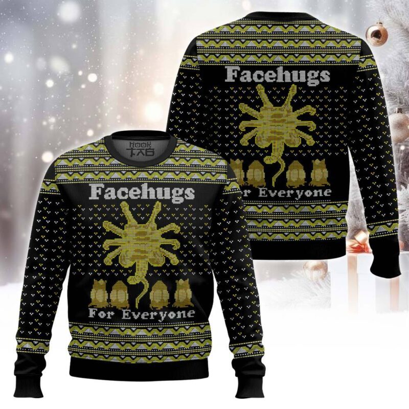 Hooktab Facehugs For Everyone Alien Ugly Christmas Sweater Hooktab Facehugs For Everyone Alien Ugly Christmas Sweater