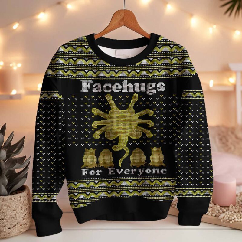 Hooktab Facehugs For Everyone Alien Ugly Christmas Sweater Hooktab Facehugs For Everyone Alien Ugly Christmas Sweater