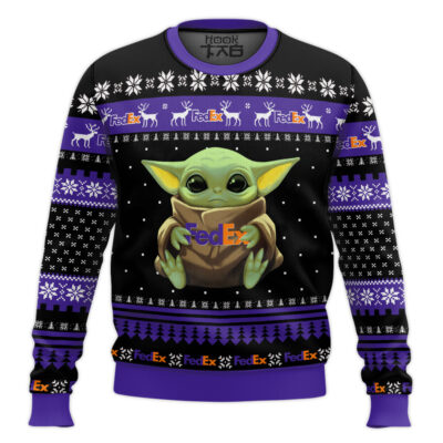 Hooktab FedEx Baby Yoda Ugly Christmas Sweater
