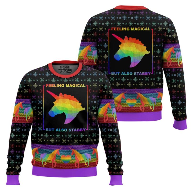 Hooktab Feeling Magical But Also Stabby LGBT Support Ugly Christmas Sweater Hooktab Feeling Magical But Also Stabby LGBT Support Ugly Christmas Sweater