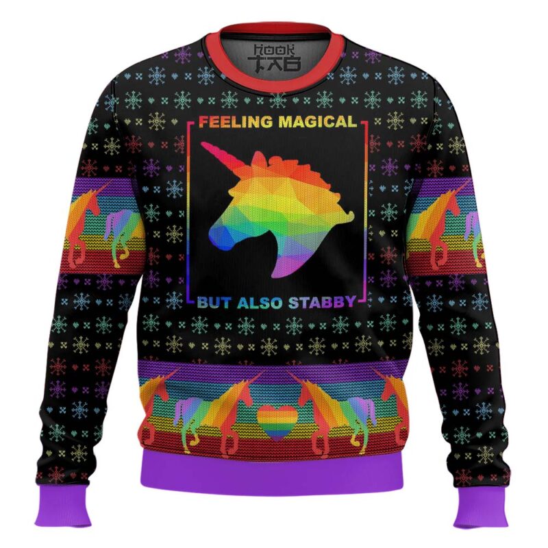 Hooktab Feeling Magical But Also Stabby LGBT Support Ugly Christmas Sweater