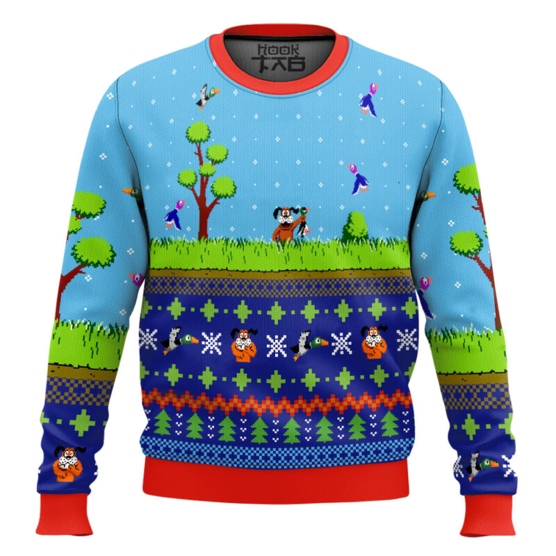 Hooktab Festive Duck Hunt Ugly Christmas Sweater Hooktab Festive Duck Hunt Ugly Christmas Sweater