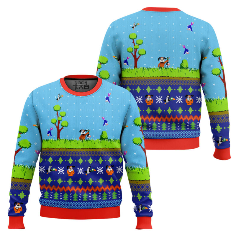 Hooktab Festive Duck Hunt Ugly Christmas Sweater Hooktab Festive Duck Hunt Ugly Christmas Sweater