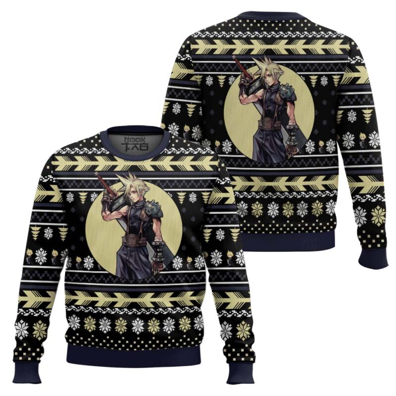 Hooktab Final Fantasy Cloud Ugly Christmas Sweater Hooktab Final Fantasy Cloud Ugly Christmas Sweater