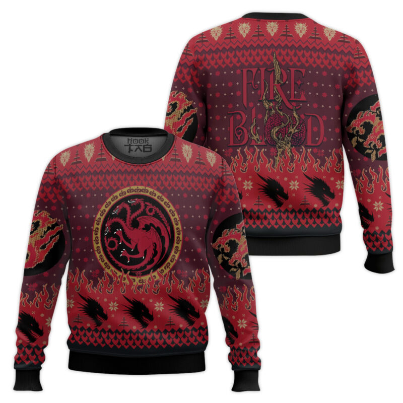 Hooktab Fire And Blood Targaryen Dragon Game Of Throne Ugly Christmas Sweater Hooktab Fire And Blood Targaryen Dragon Game Of Throne Ugly Christmas Sweater