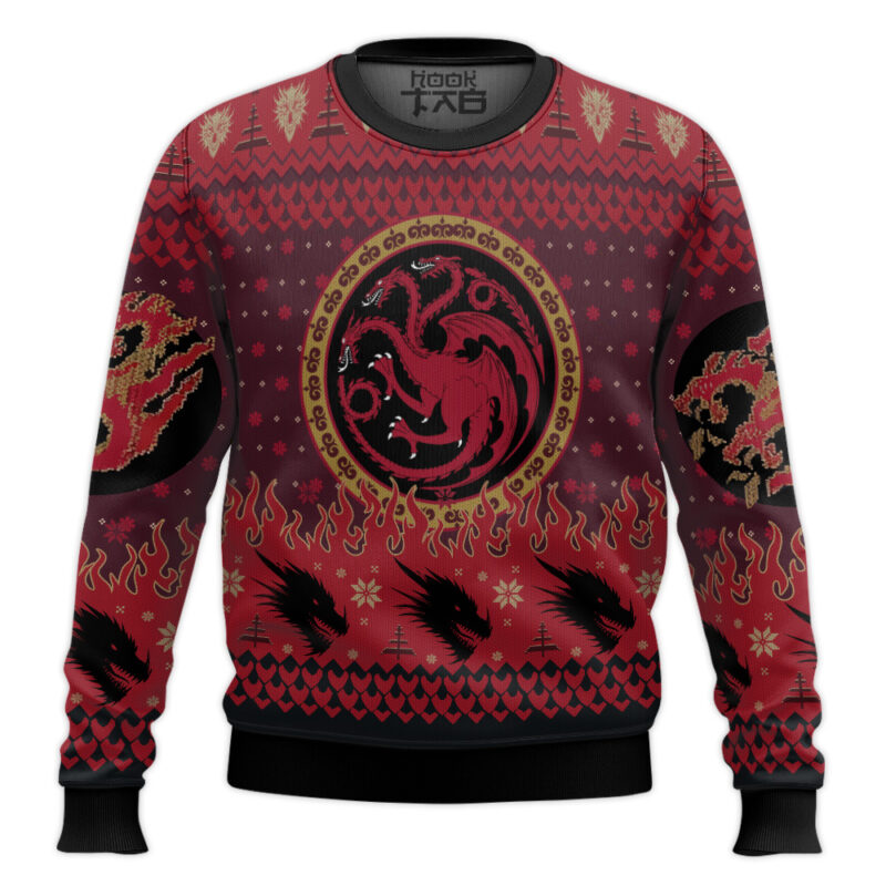 Hooktab Fire And Blood Targaryen Dragon Game Of Throne Ugly Christmas Sweater