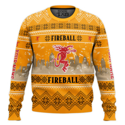 Hooktab Fireball Cinnamon Whisky - Custom Name Ugly Christmas Sweater