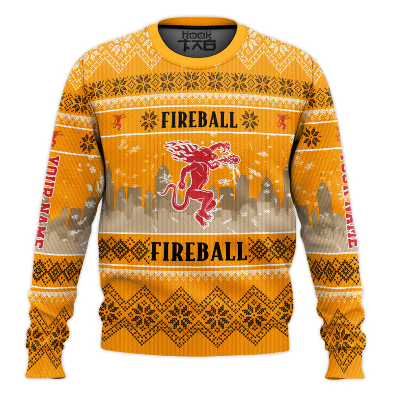 Hooktab Fireball Cinnamon Whisky - Custom Name Ugly Christmas Sweater