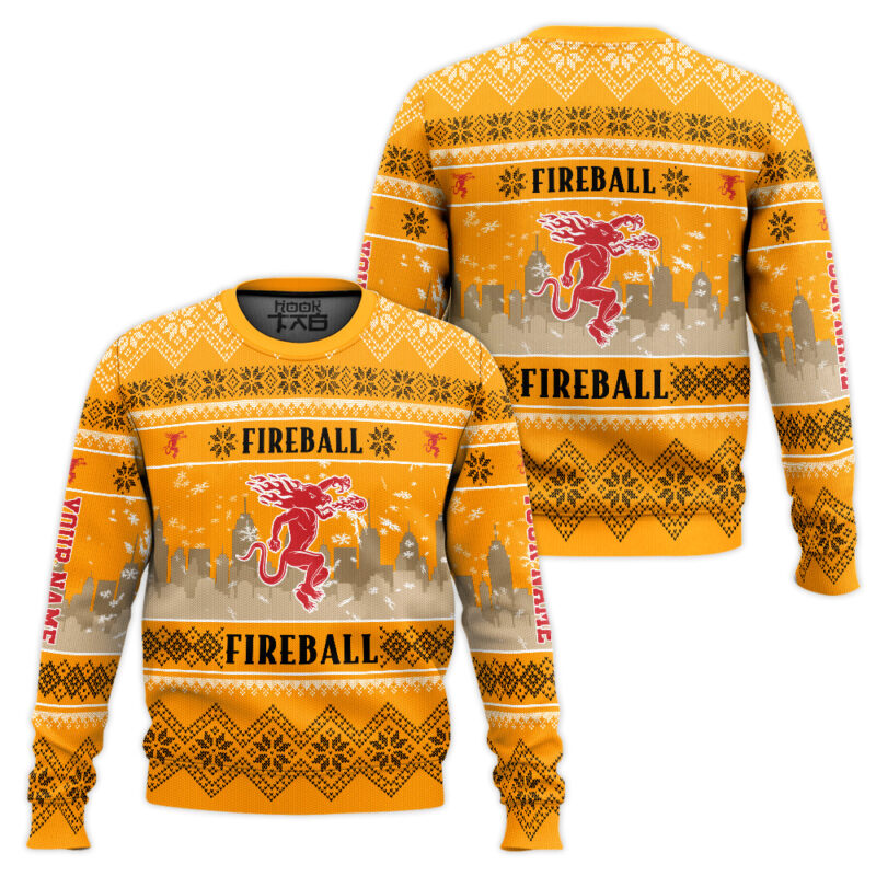 Hooktab Fireball Cinnamon Whisky - Custom Name Ugly Christmas Sweater Hooktab Fireball Cinnamon Whisky - Custom Name Ugly Christmas Sweater